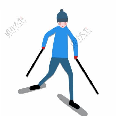 手绘简约穿着蓝色毛衣的男孩滑雪原创元素