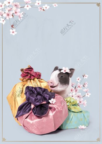 花枝猪年礼物背景设计