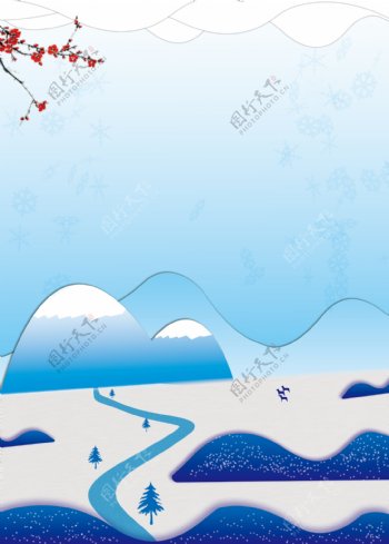 彩绘冬季雪地背景设计