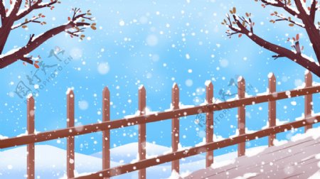 冬季清晨蓝天下的围栏背景设计