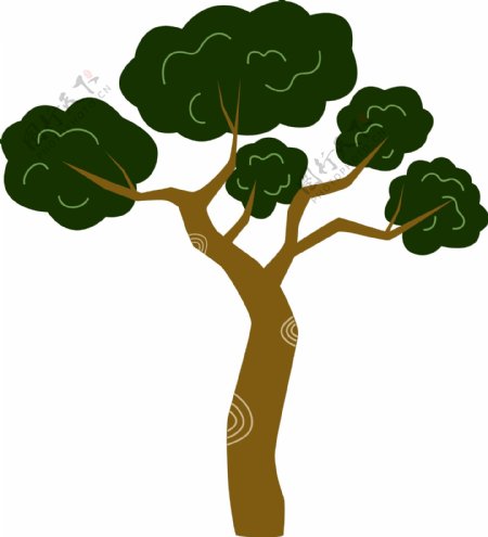 卡通矢量绿色大树可爱扁平化可商用素材