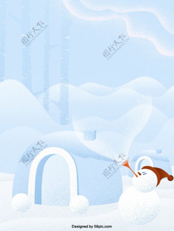 冬至雪地手绘雪人拱门广告背景