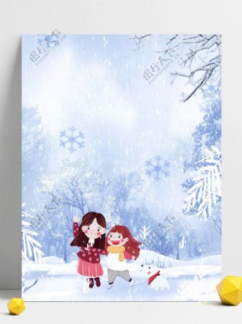 雪地上的卡通女孩冬至背景素材
