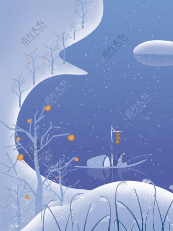 彩绘冬季小雪节气背景设计