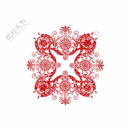 中国风红色窗花花纹装饰素材设计