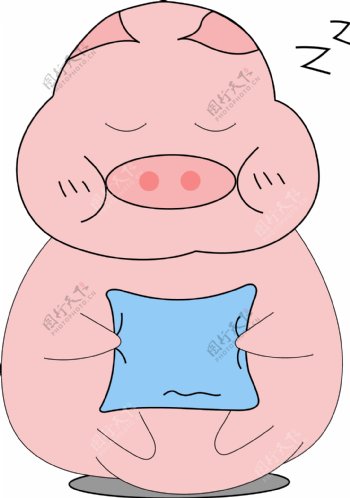 可爱粉色小猪猪年睡觉抱枕表情可商用元素