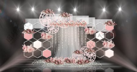粉色菱形框架亚克力装饰时空齿轮婚礼效果图