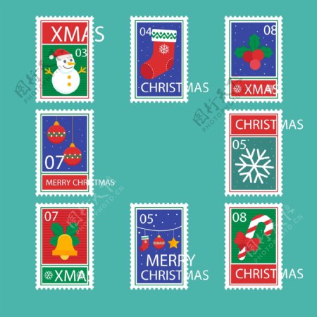 英文的圣诞邮票标签素材