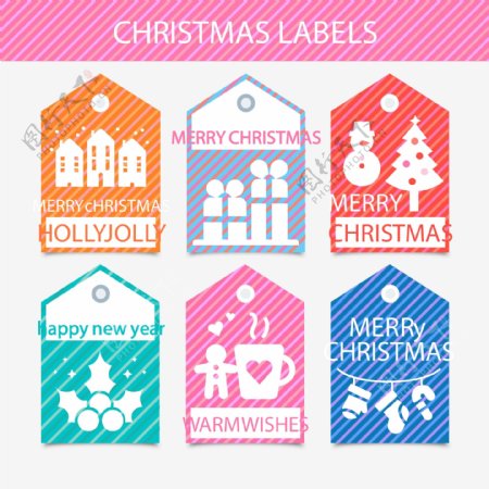 彩色英文的圣诞节标签矢量素材