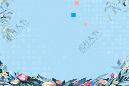 扁平化蓝色植物花卉背景设计