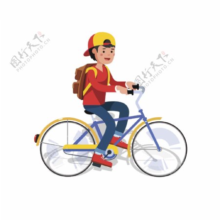 卡通骑着自行车的少年人物设计