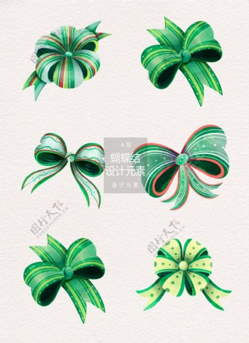 水彩手绘绿色蝴蝶结设计元素