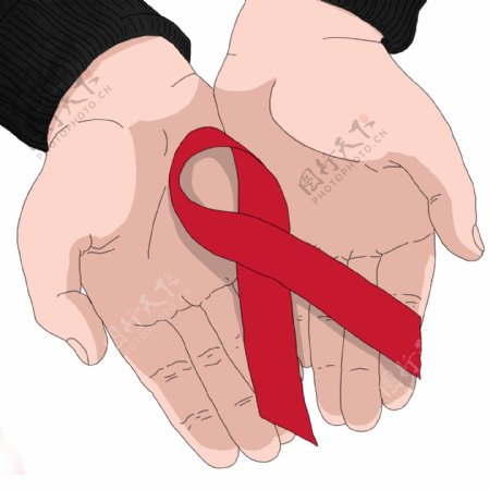手绘双手和艾滋病标志插画元素设计