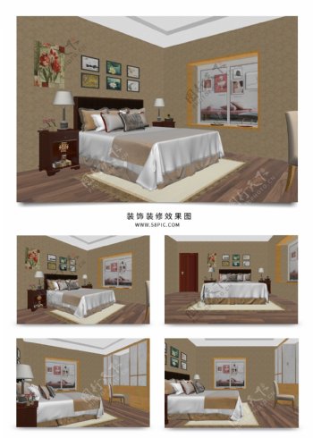现代新中式家装卧室效果图
