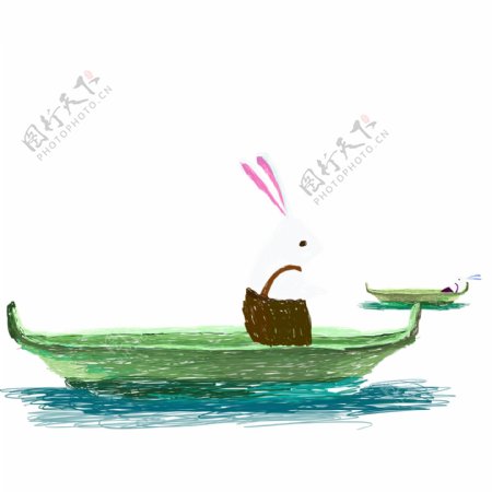 乘船泛舟的小兔子唯美线圈画设计
