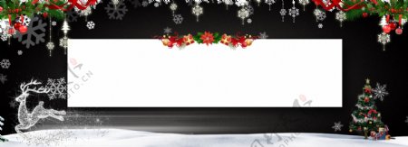 创意黑色圣诞节雪景banner背景