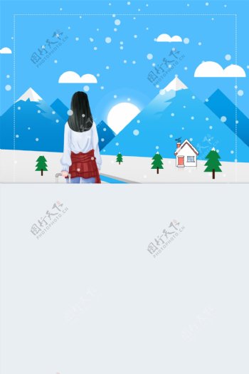12月雪地女孩背景设计