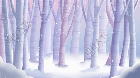 唯美冬至节气雪地树林背景设计
