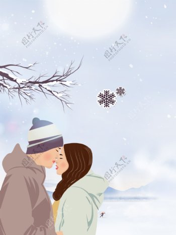 彩绘大雪节气情侣背景
