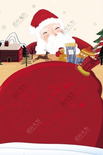 红色圣诞节卡通手绘广告背景图