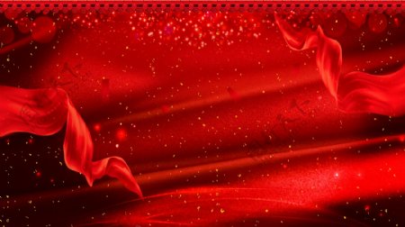 红色喜庆红丝带新年晚会签到处背景素材
