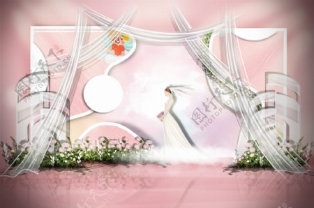 粉色花园多曲面婚礼效果图