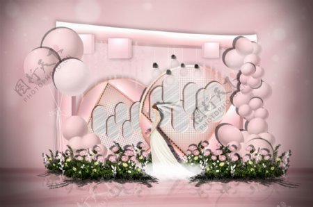 粉色网格多边形气球婚礼效果图