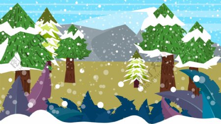 彩绘下雪雪地圣诞树背景设计
