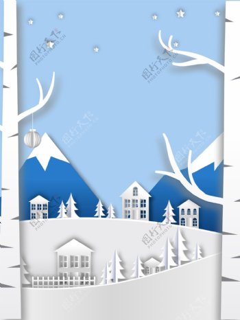 手绘城市雪景冬季背景素材
