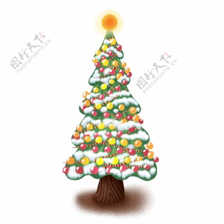 手绘冬季树木圣诞树插画可商用分层素材