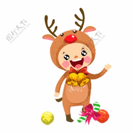 手绘可爱穿着小鹿衣服的女孩设计