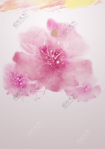 清新粉色水彩花朵广告背景