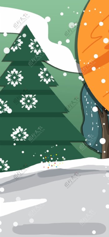 手绘绿色植物圣诞树背景素材