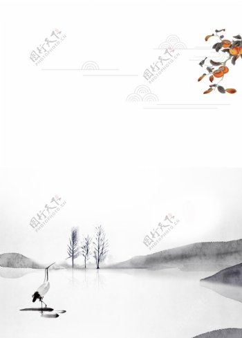 水墨中国风柿子山水背景图