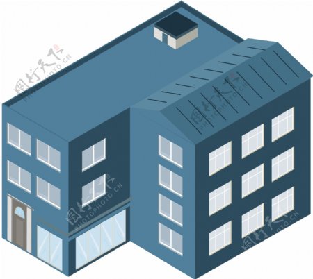 2.5D蓝色房屋建筑简单设计AI素材