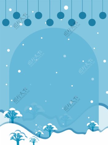 蓝色冬季雪景插画背景