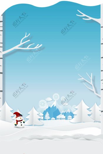 蓝白色剪纸风圣诞节背景素材