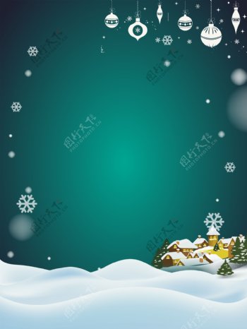 简约圣诞节雪花绿色背景素材