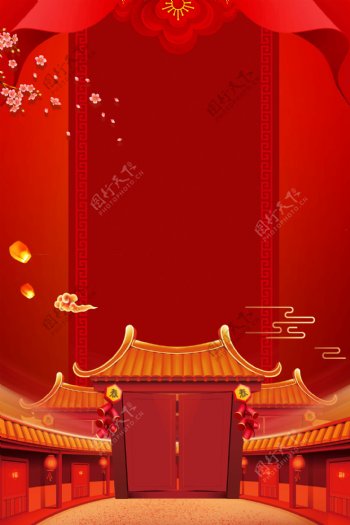 中国红传统新年海报背景