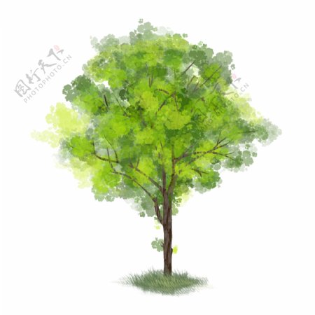 绿树青草手绘风素材图可商用