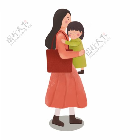 手绘抱着女儿的妈妈人物设计