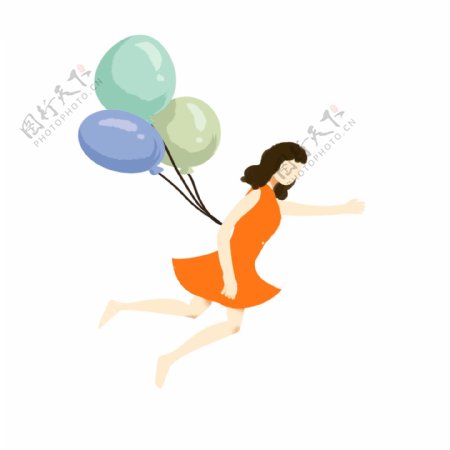 绑着气球的女孩插画人物设计