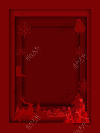简约纸片风圣诞节红色背景素材