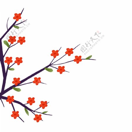 卡通手绘桃花植物装饰设计