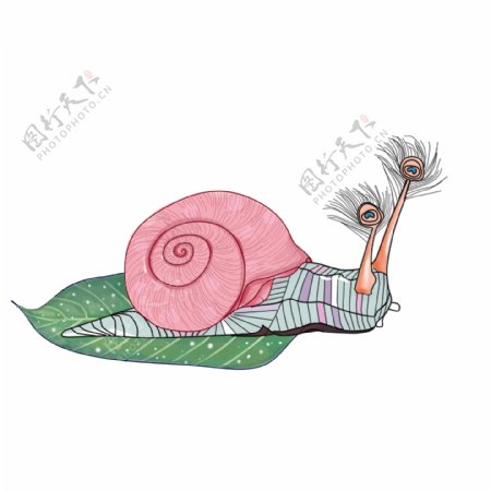 蜗牛手绘创意水彩动物绿色叶子免抠卡通动物