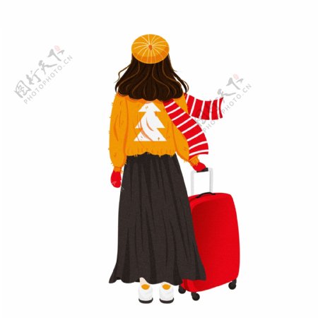 提着行李回家过年的女孩元素设计