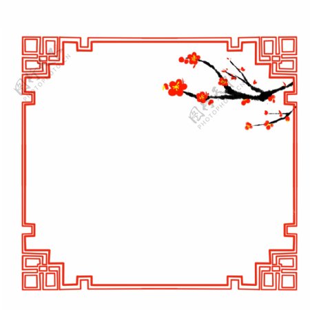 中国风红色梅花边框