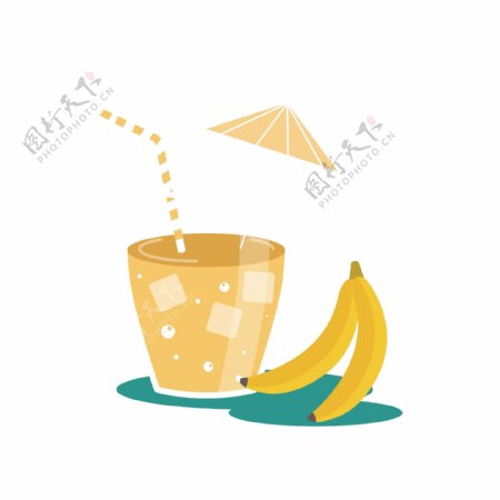 夏天卡通香蕉汁清凉矢量图