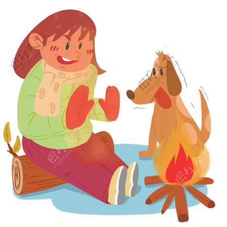 群暖人物和小狗插画