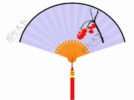 手绘中国风冬柿折扇图